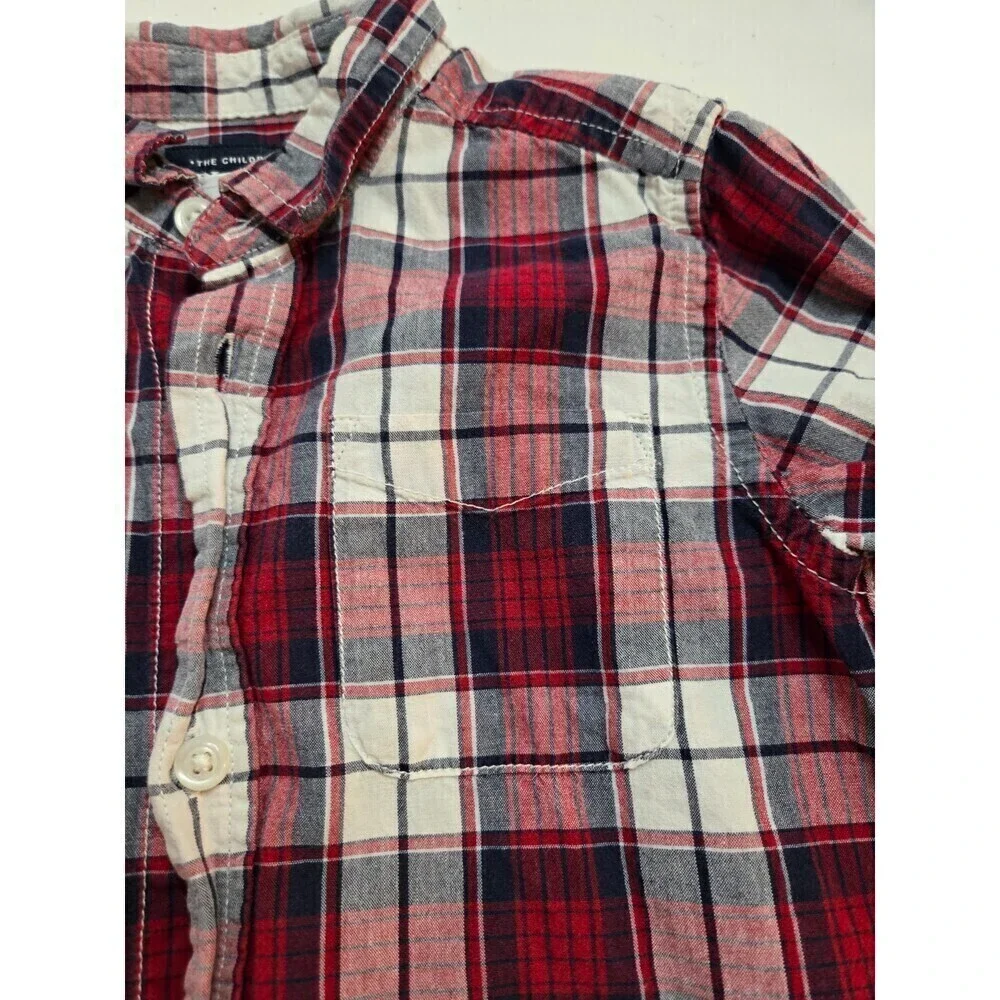 The Children's Place Boy's Red and White Plaid Long Sleeve Shirt Size 5T